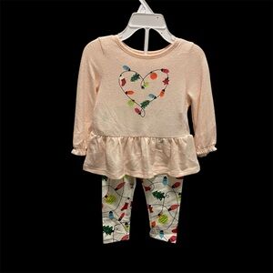 Peach Long Sleeve Top and Printed Leggings Set Christmas size 12 months